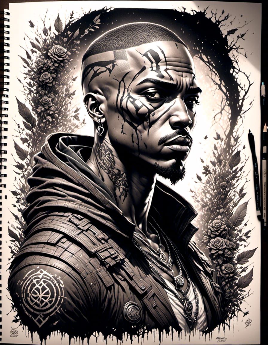 Tupac Portrait in Celtic Art Style with 3D Shading