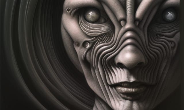 Detailed 3D Pencil Sketch of an Alien