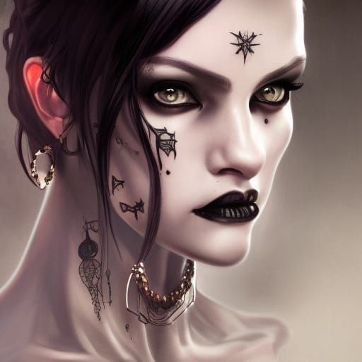 Tattooed Goth Model Portrait with Piercings