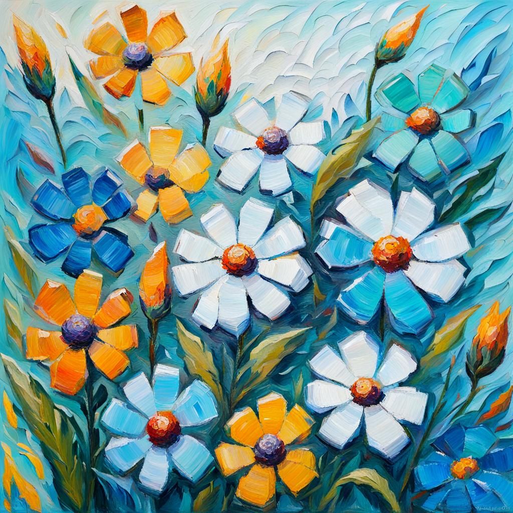 Iced Flowers in Neo-Impressionist Oil Painting