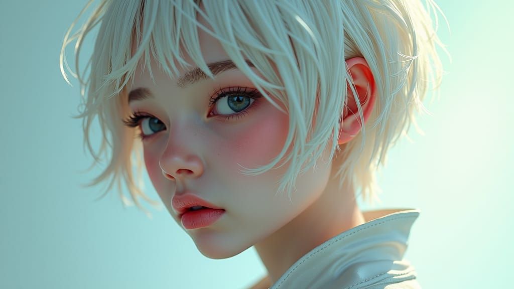 Ethereal Androgynous Figure in 3D Anime Art