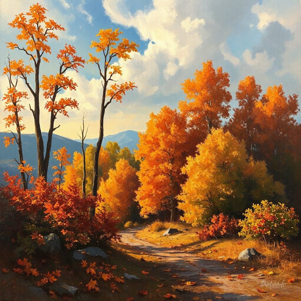 Autumn Landscape with Impasto Oil Textures