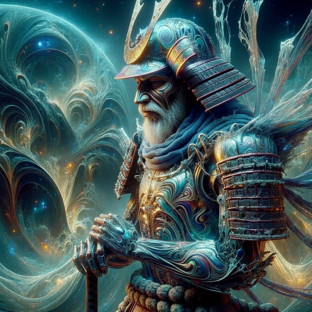 Otherworldly Samurai Warrior with Cracked Skin and Tribal Ar...