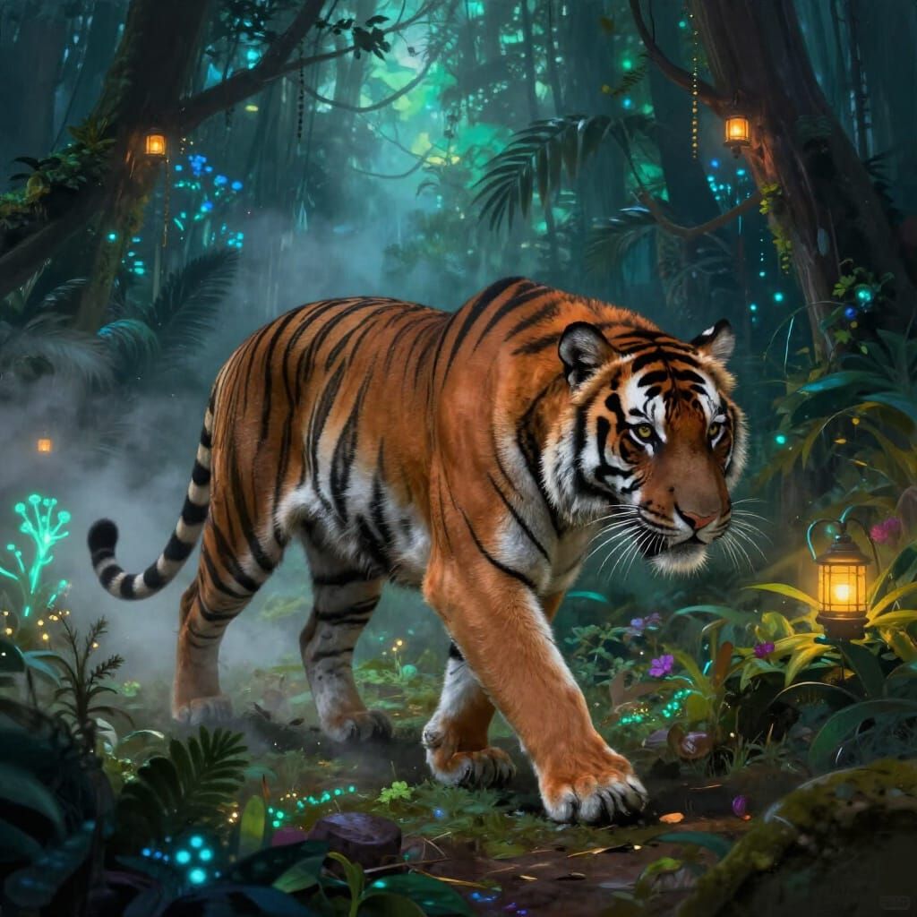 Siberian Tiger in Neon Jungle