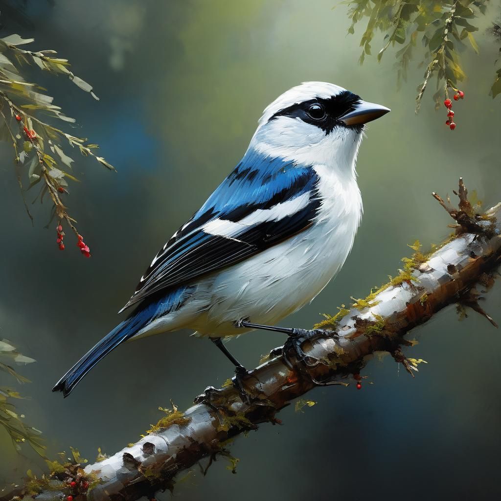 White Tanager Portrait as Detailed Painting