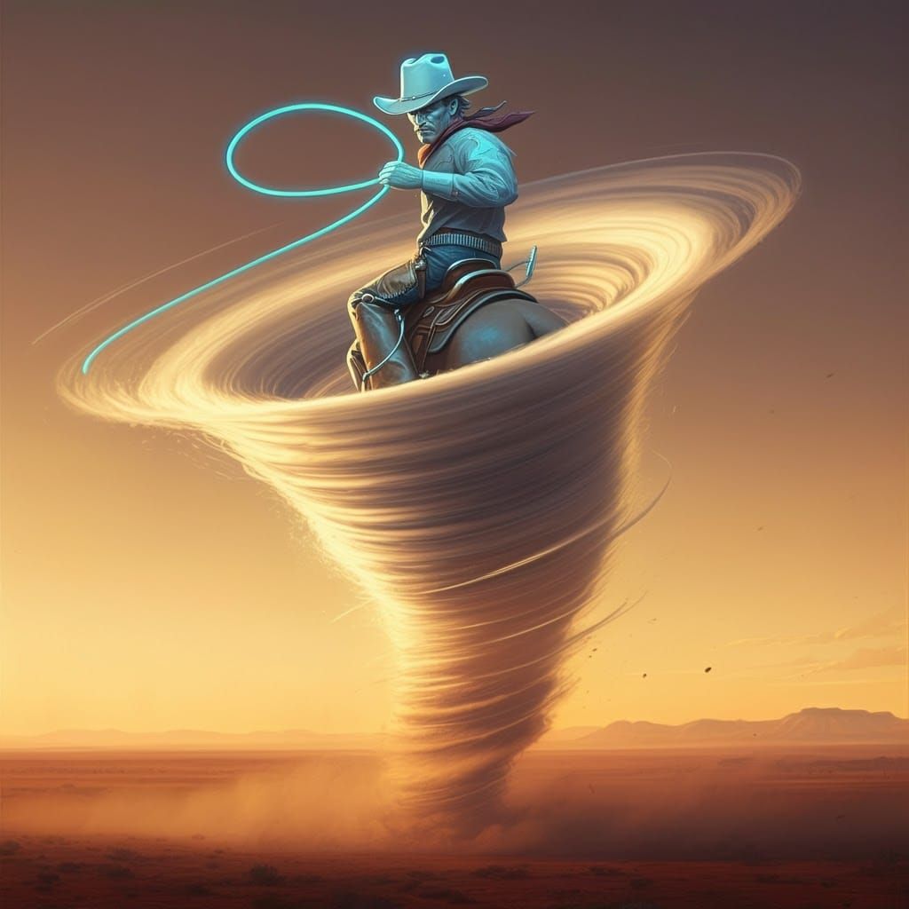 Legendary Cowboy Hologram Battles the Cyclone