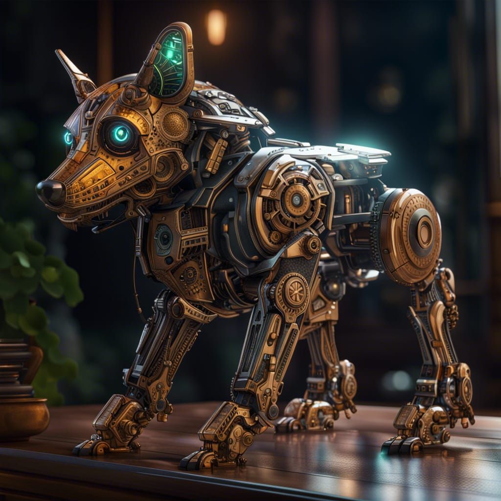 Futuristic Robotic Dog in Neon Fountain Pen Art