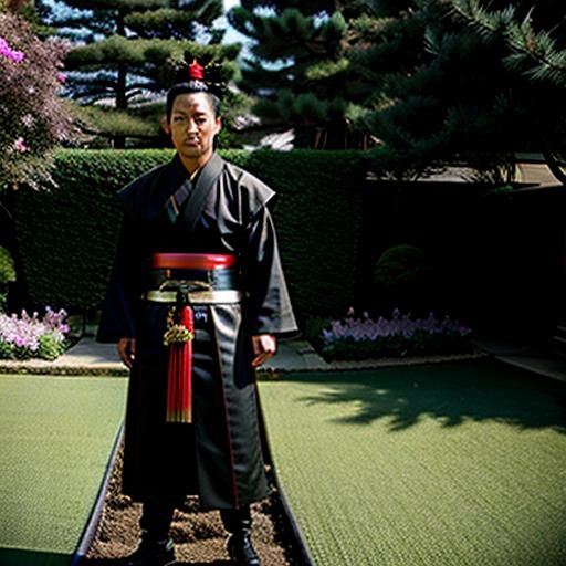 Samurai Warrior in Tranquil Garden Setting
