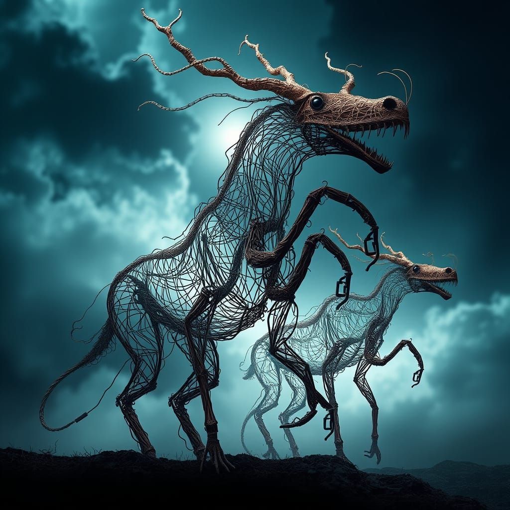Wire Sculpted Animal Forms in Atmospheric Style
