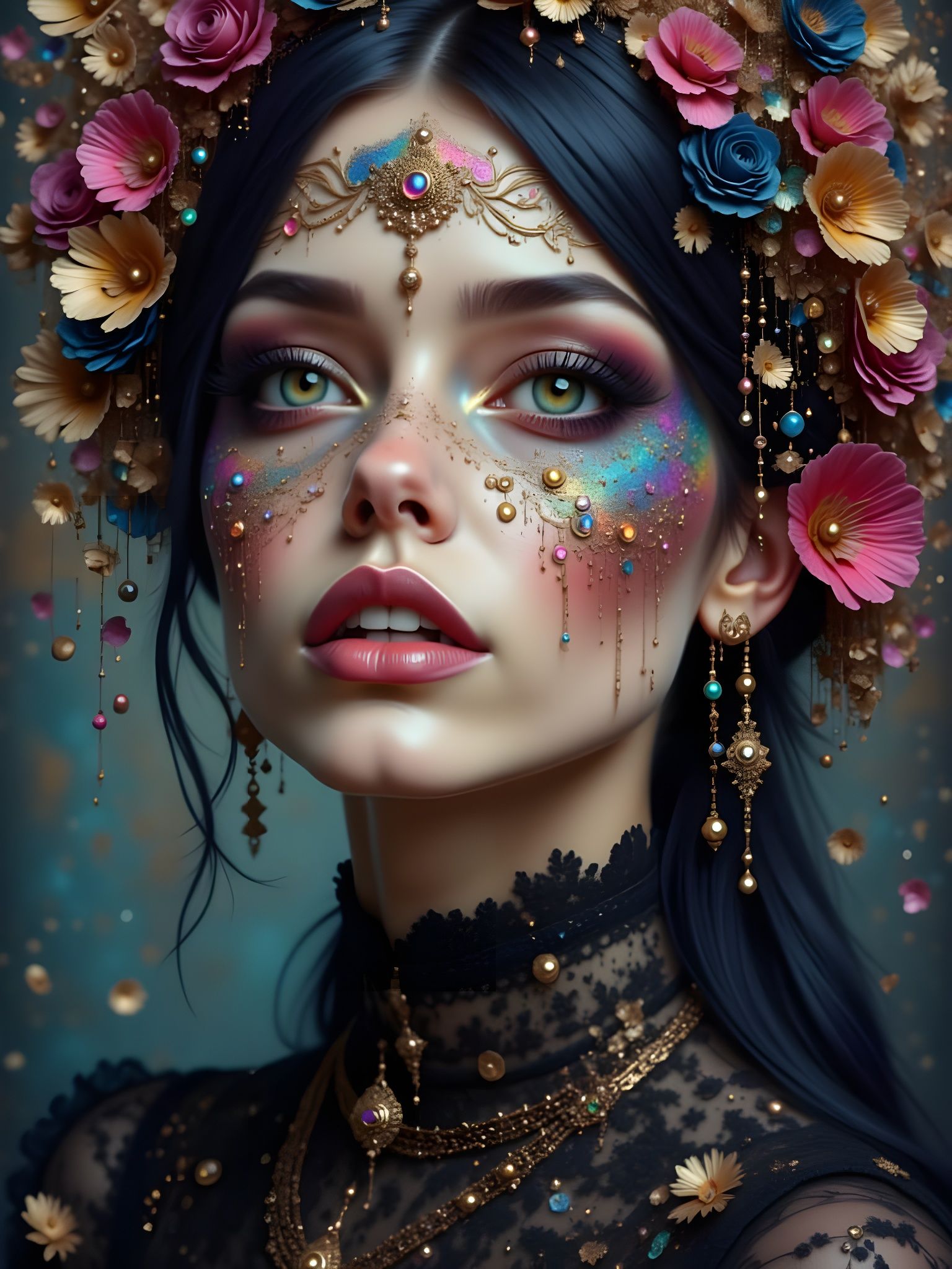Floral glittering woman