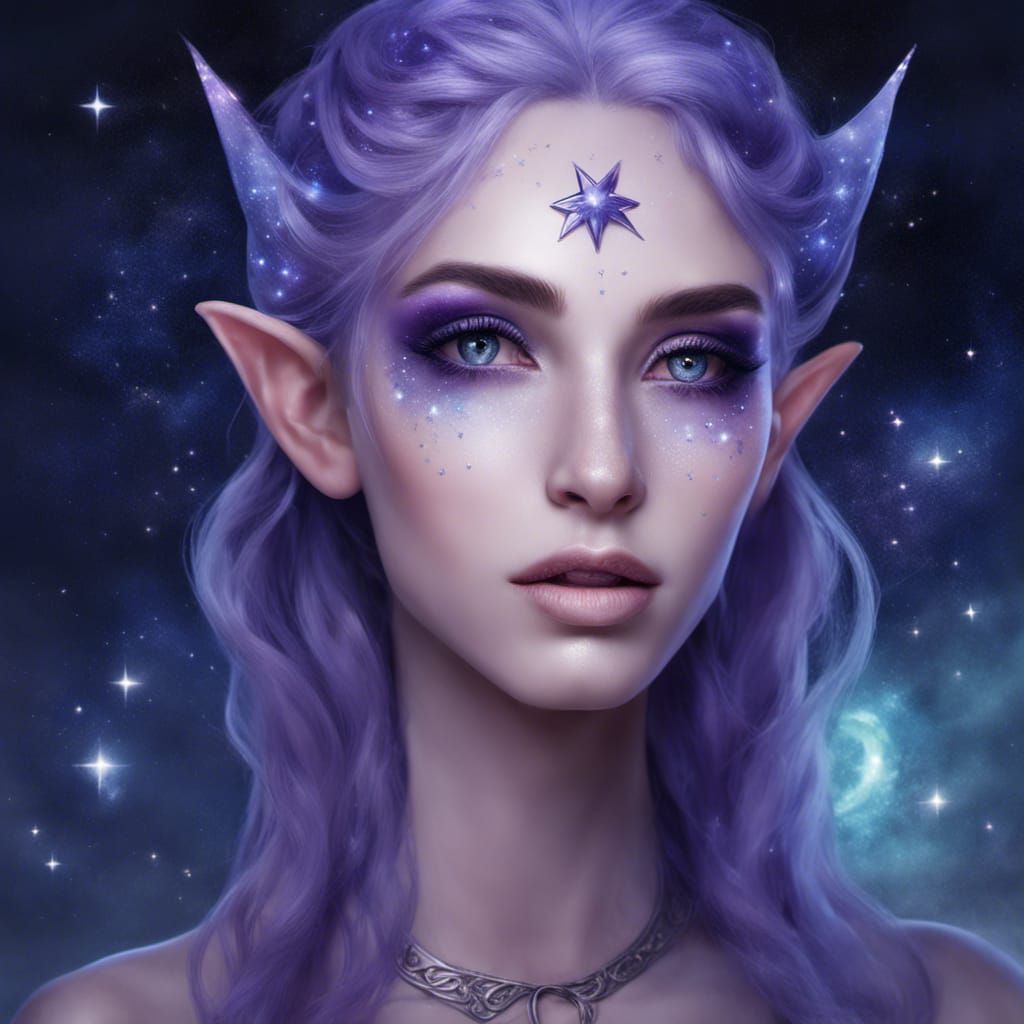 Lavender Elf Girl Portrait with Nebula Eyes