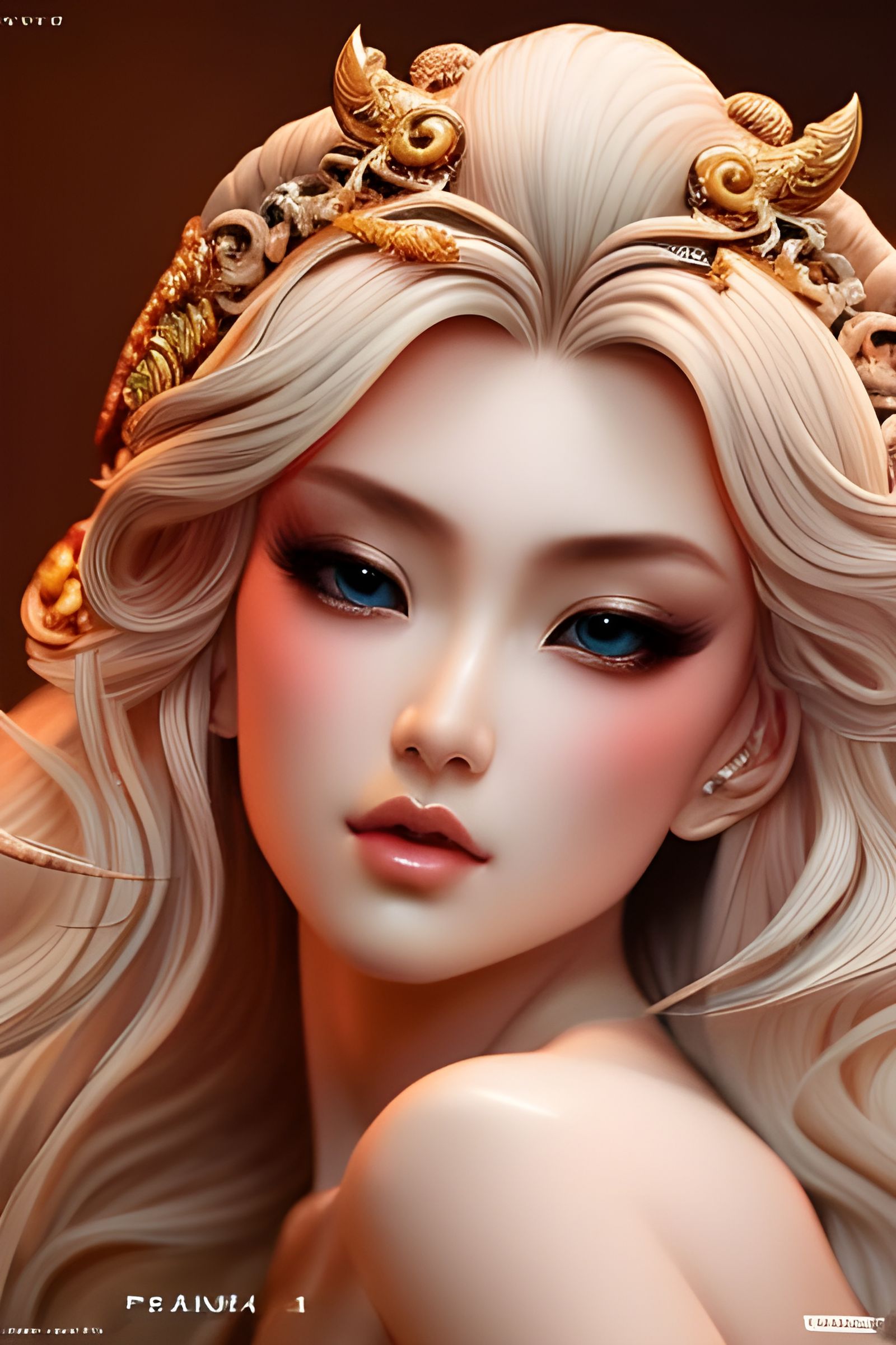 Detailed Japanese Goddess Portrait in Art Nouveau Style