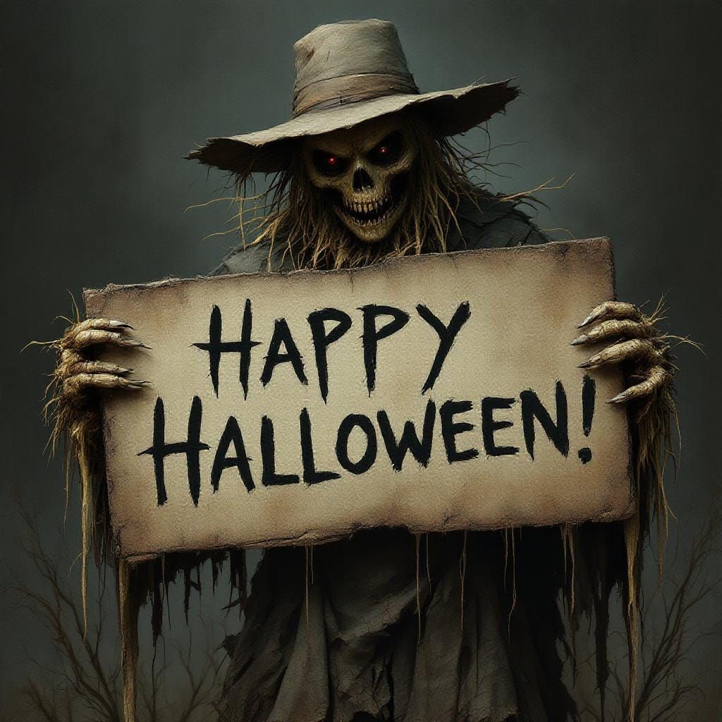 Menacing Scarecrow Greets Halloween: Dark Fantasy Style
