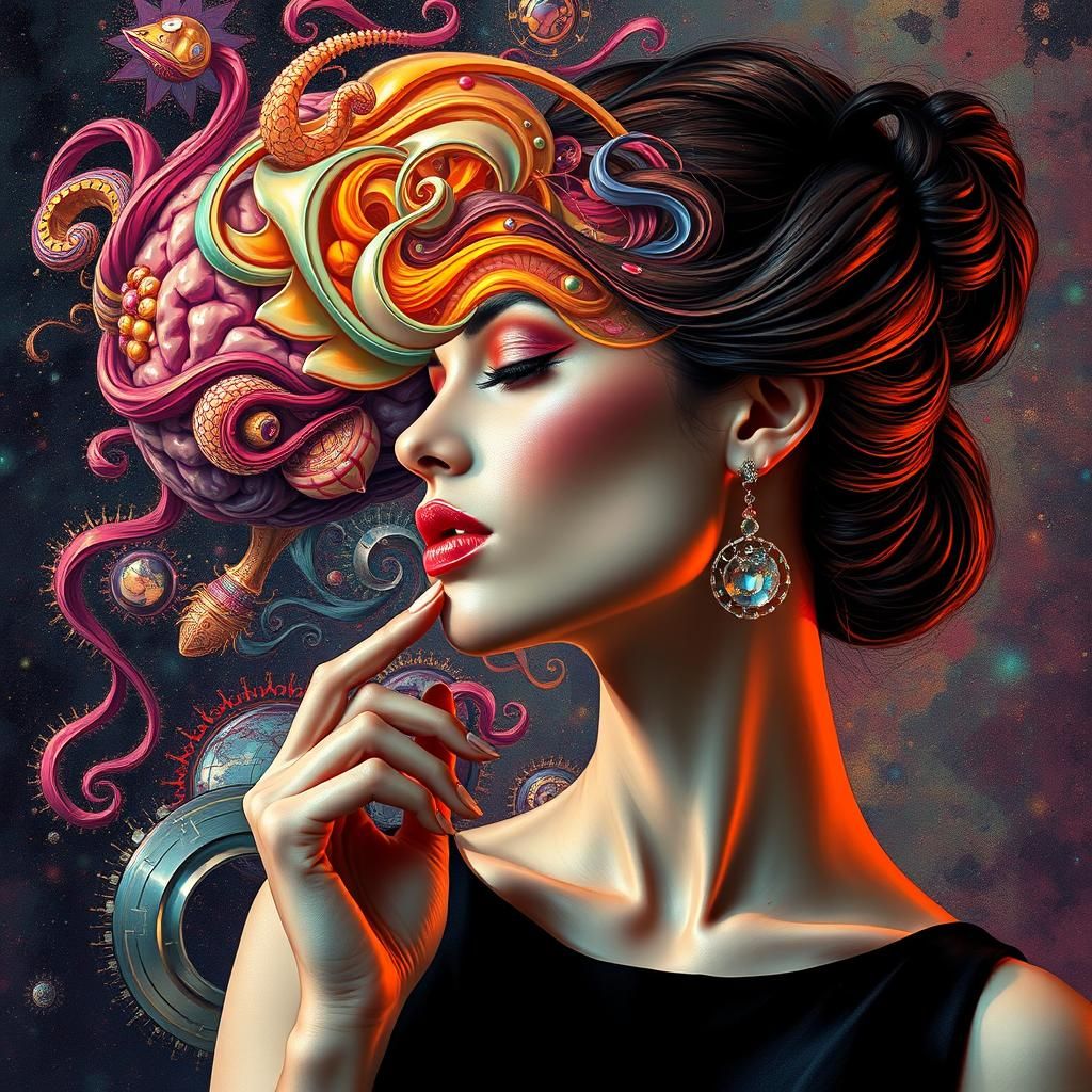 Surreal Dreamscape: Woman's Mind as Digital Art Deco