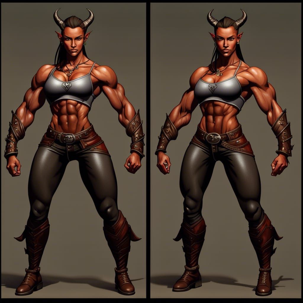 Muscular Tiefling Warrior in Leather Armor
