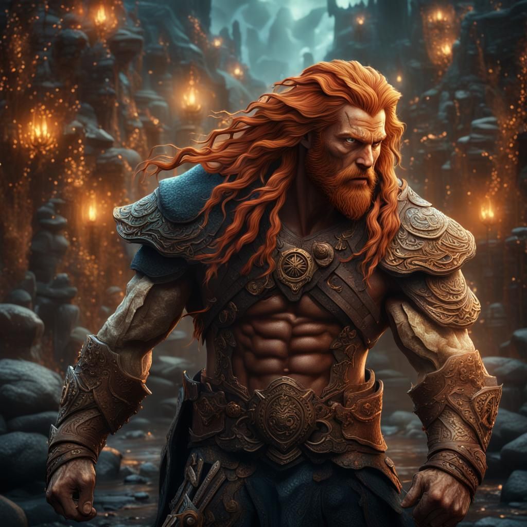 Detailed Painting: Ginger Man with Six-Pack Abs