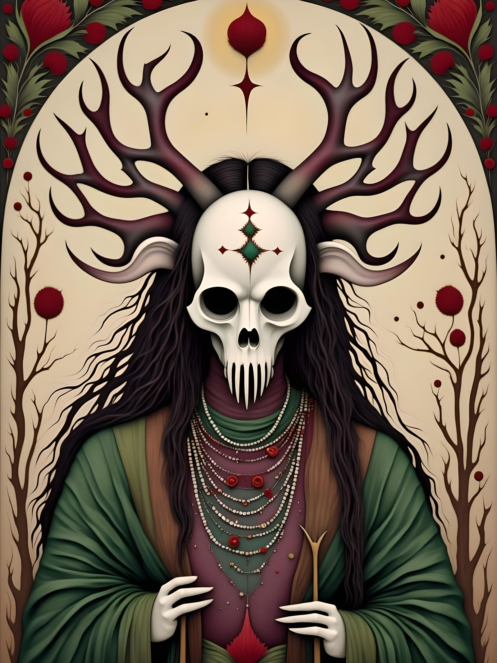 Mystic Celtic Boar with Druids in Pagan Mist