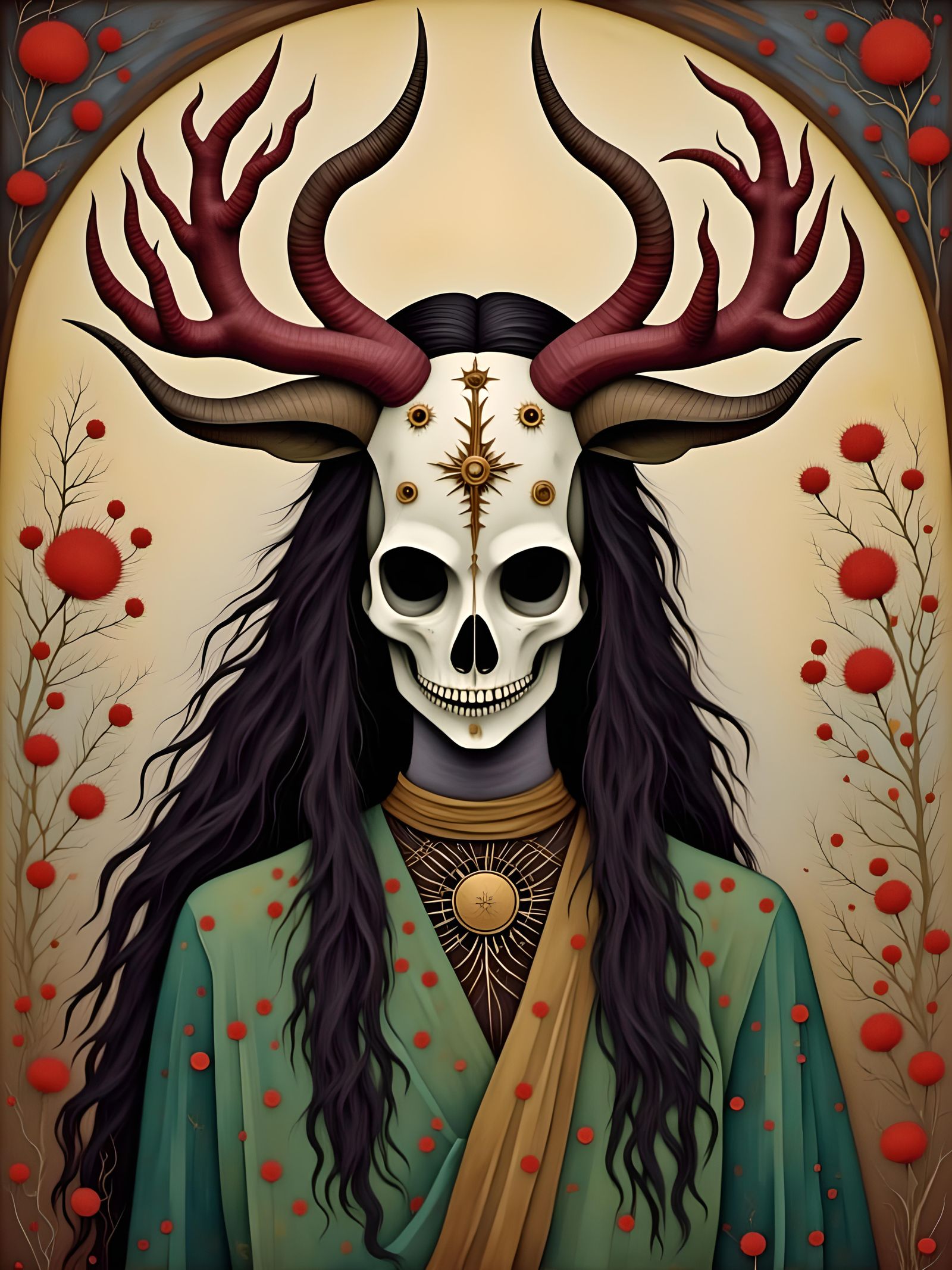 Mystic Celtic Boar with Druids in Pagan Mist