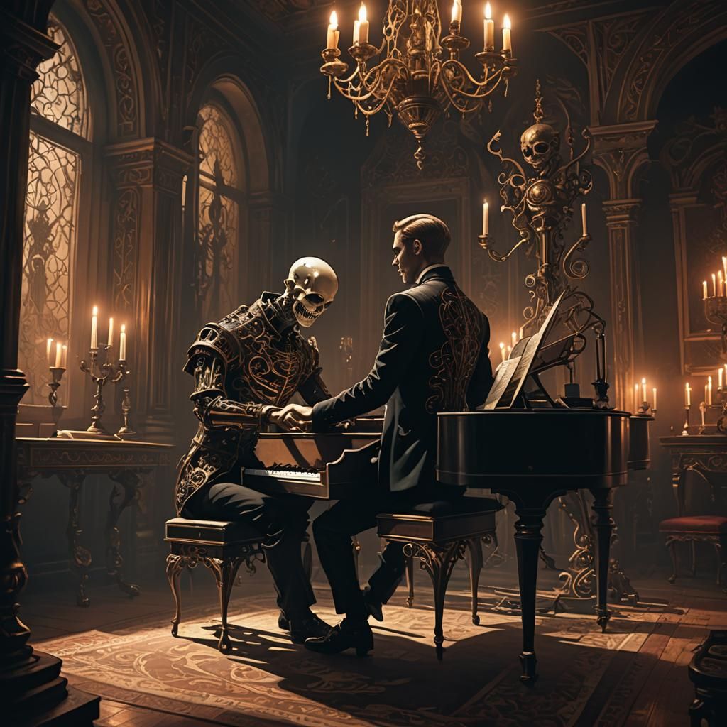 Automaton Pianist in Dark Fantasy Style