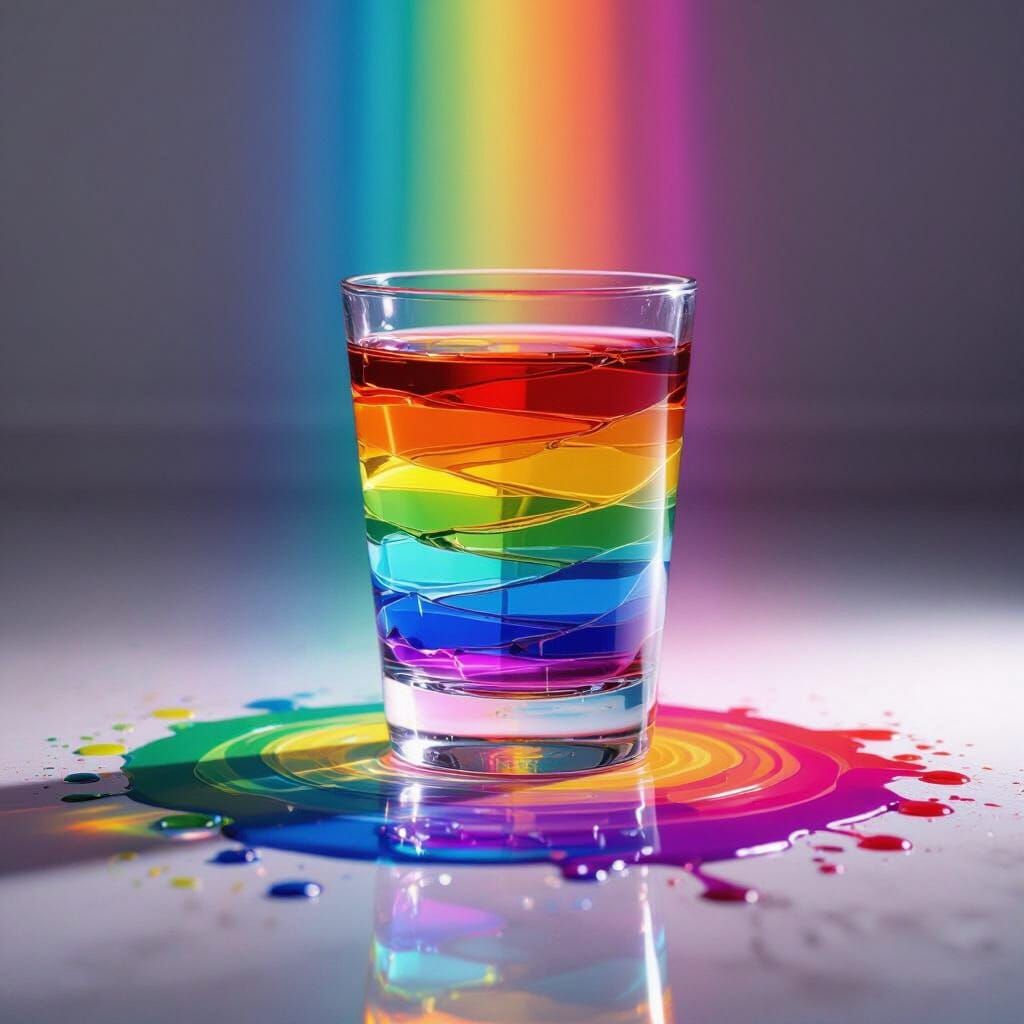 Rainbow Colors Erupting from Glass as Inverted Pyramid