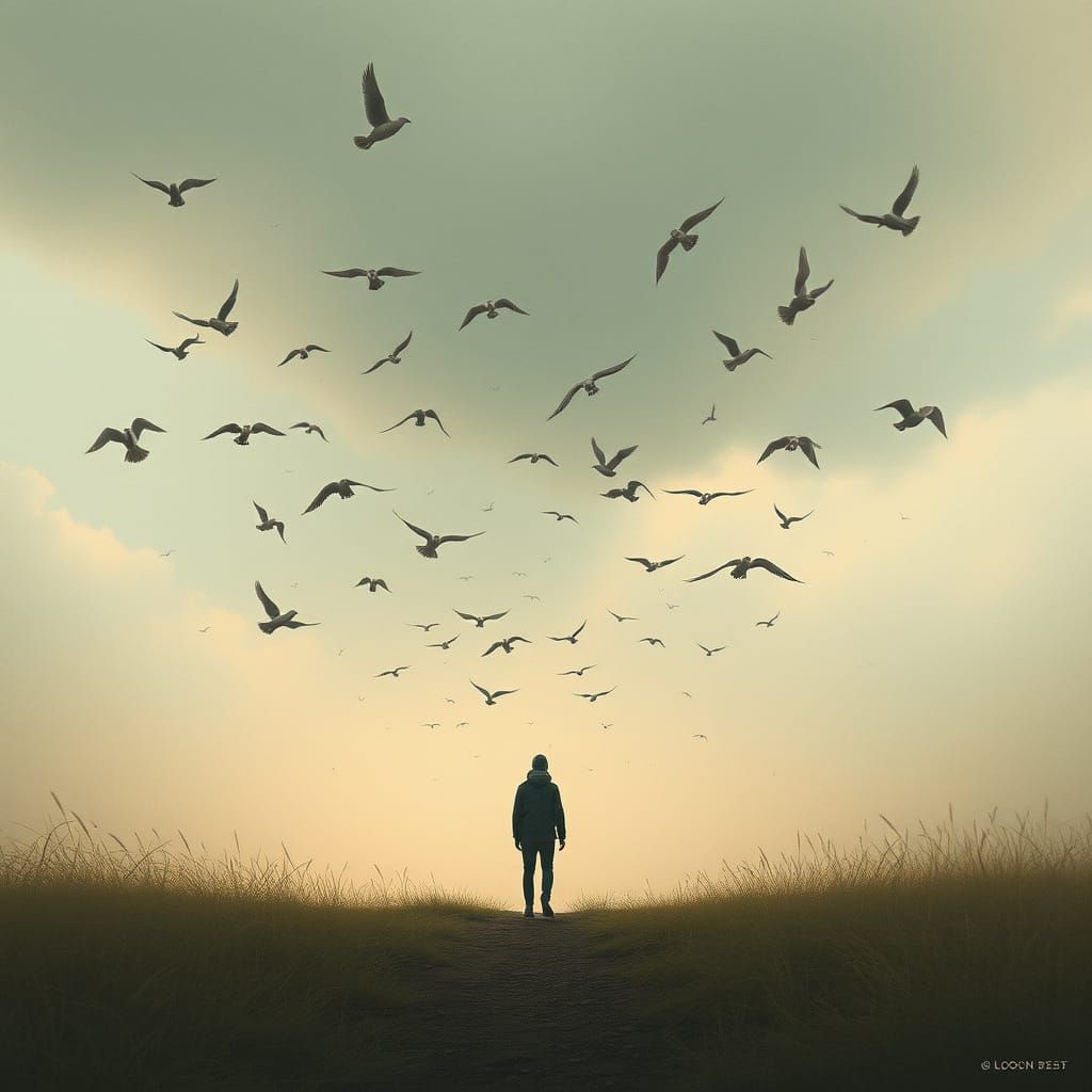 Dreamlike Scene: Birds Falling From the Sky