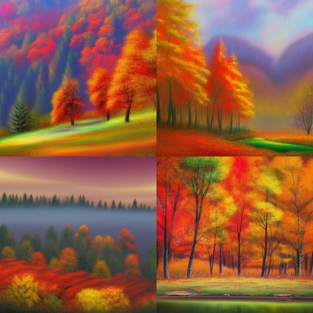 Vibrant Autumn Countryside with Red Mountains