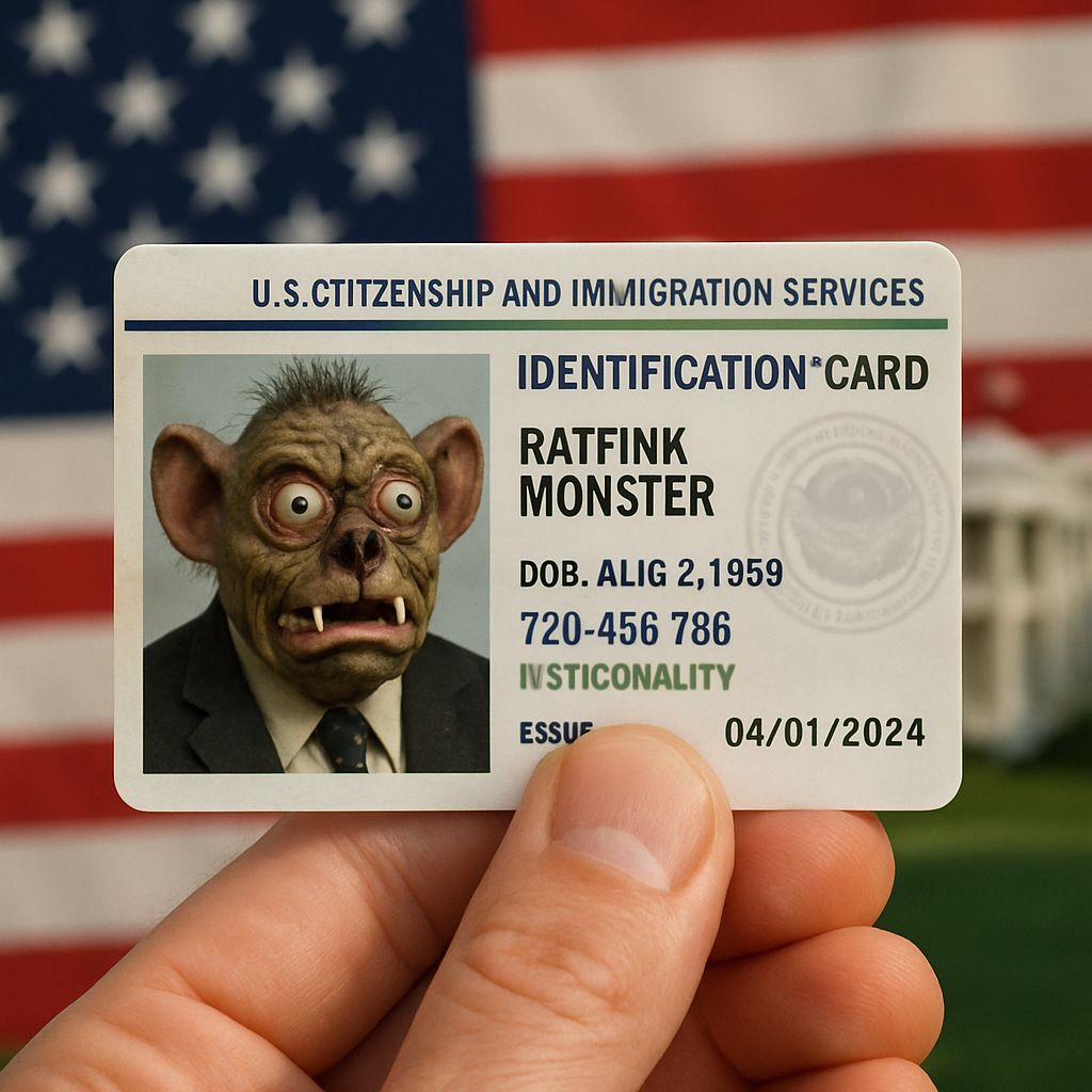 Realistic Ratfink ID Card in Hand with American Flag and Gov...