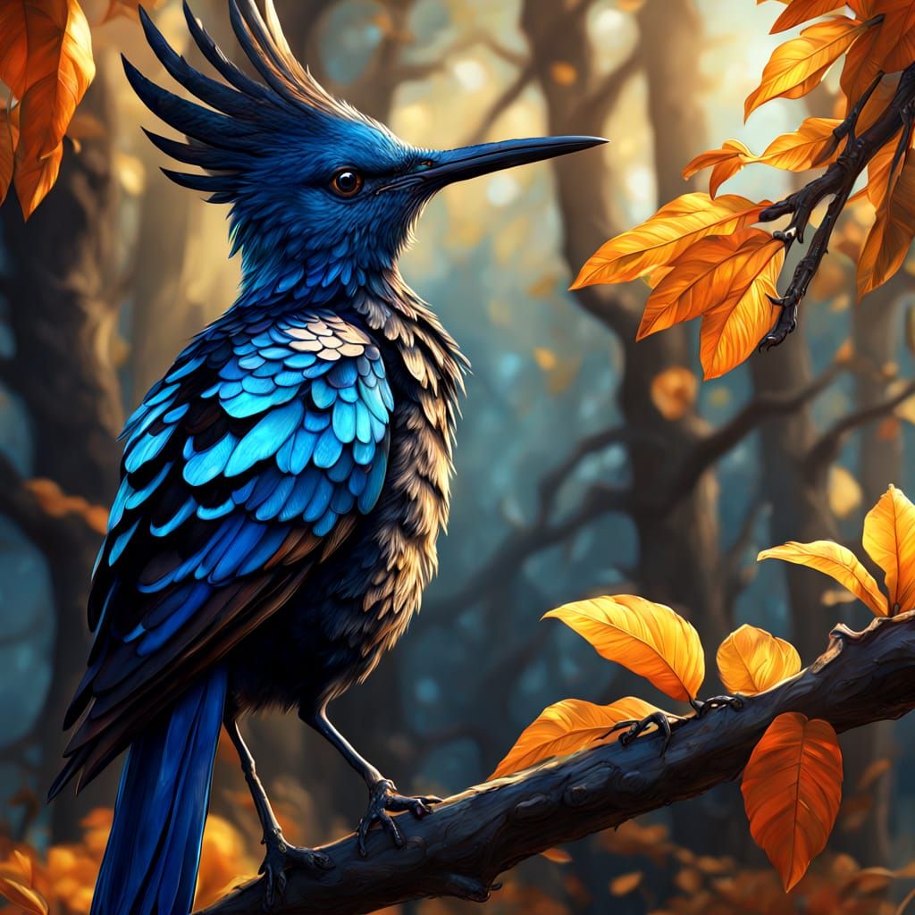 Vibrant Fantasy Portrait of the Blue Hoopoe in Oil Painting ...