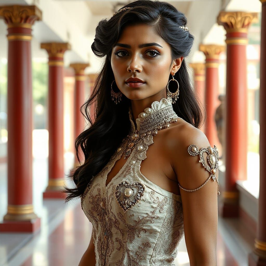 Regal Indian Woman in Ornate Bodice Portrait