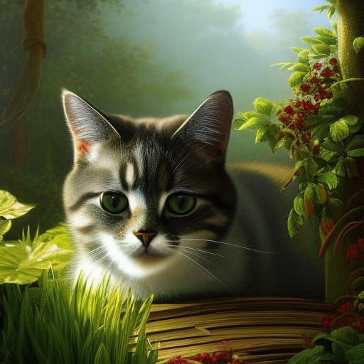 Beautiful Cat Portrait in Garden Pavilion