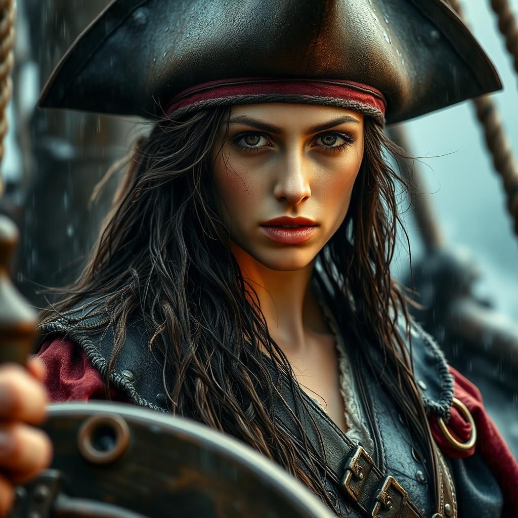 Fierce Pirate Captain in Stormy Weather