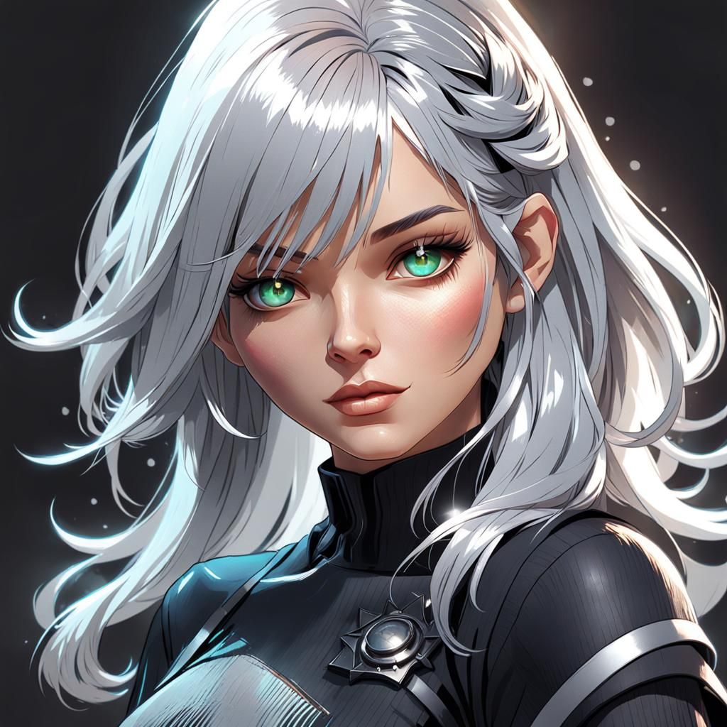 Silver-Haired Girl Portrait in Art Nouveau Style