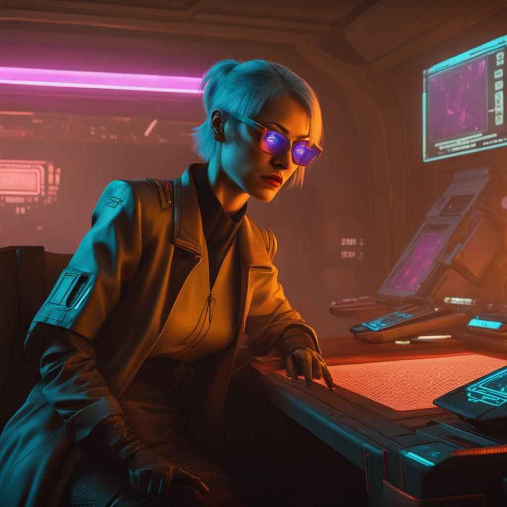 Female Professor Teaching on Mars in Cyberpunk Style