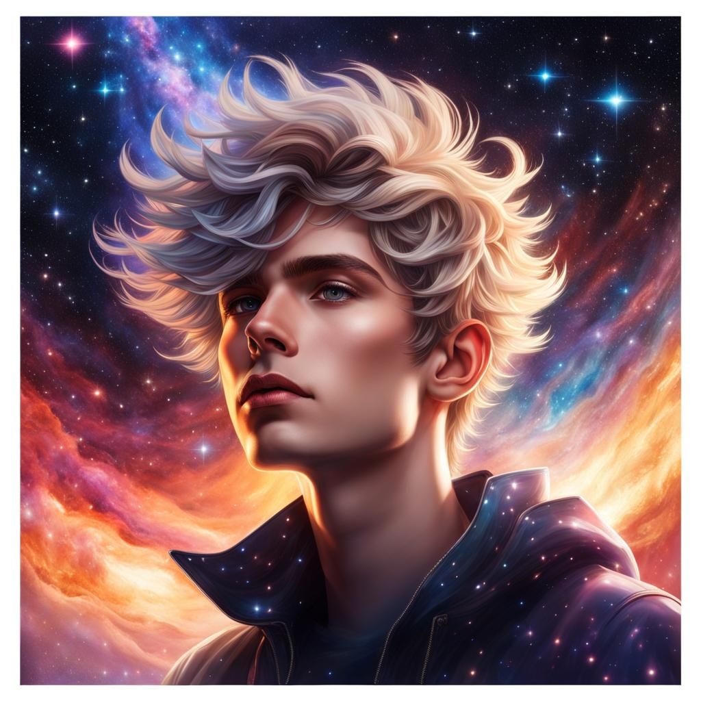Gay Twink Floats Among Stars, Hyperdetailed Digital Art