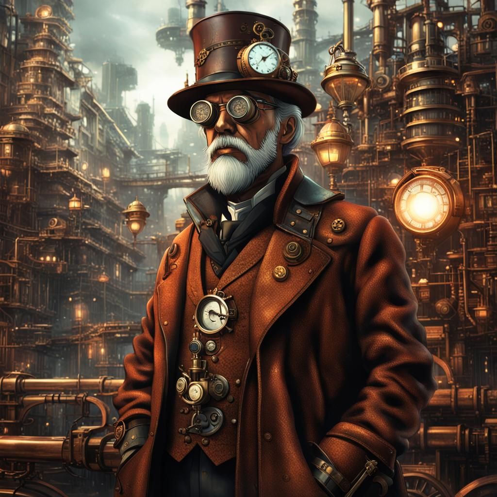Steampunk Engineer in Victorian City: Anime Concept Art