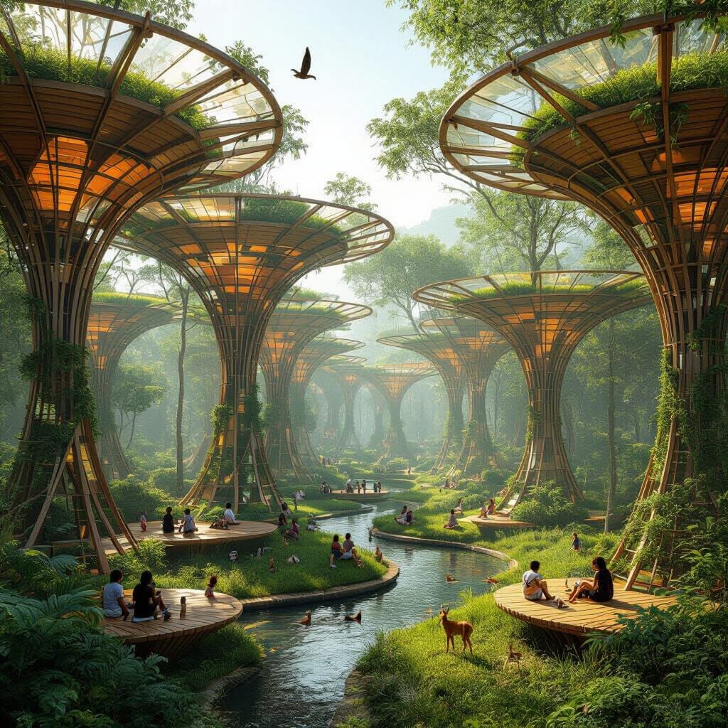 African Urban Forest with Futuristic Flower Canopy