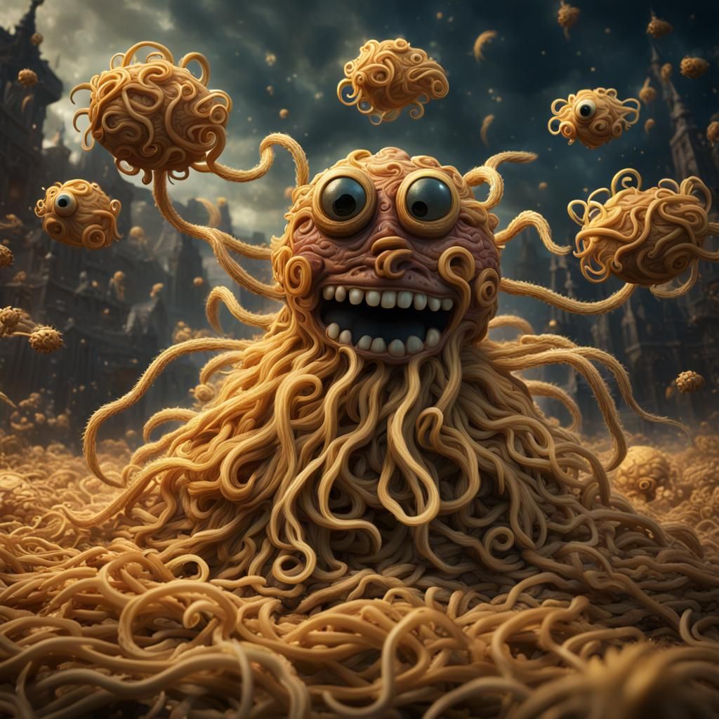 Flying Spaghetti Monster Art: Detailed Matte Painting