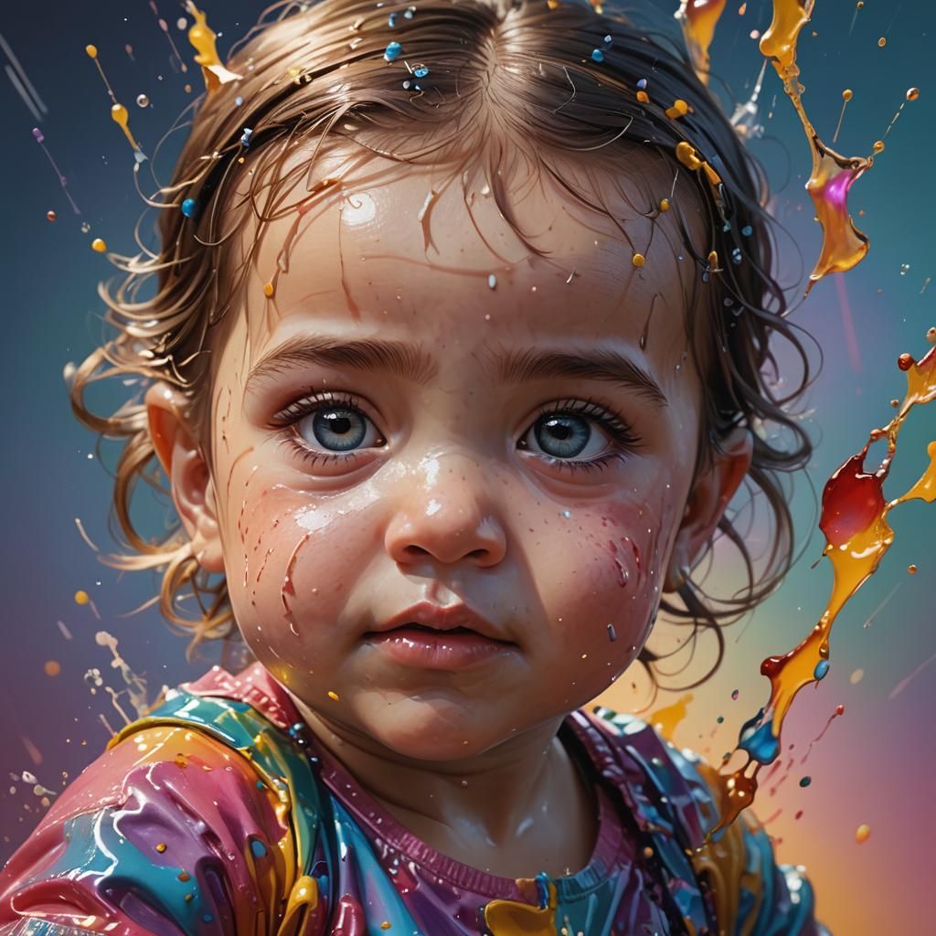 Hyperrealistic Baby Girl Portrait in Splash Art Style