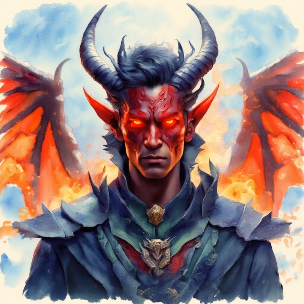 Smouldering Tiefling in Watercolour Style