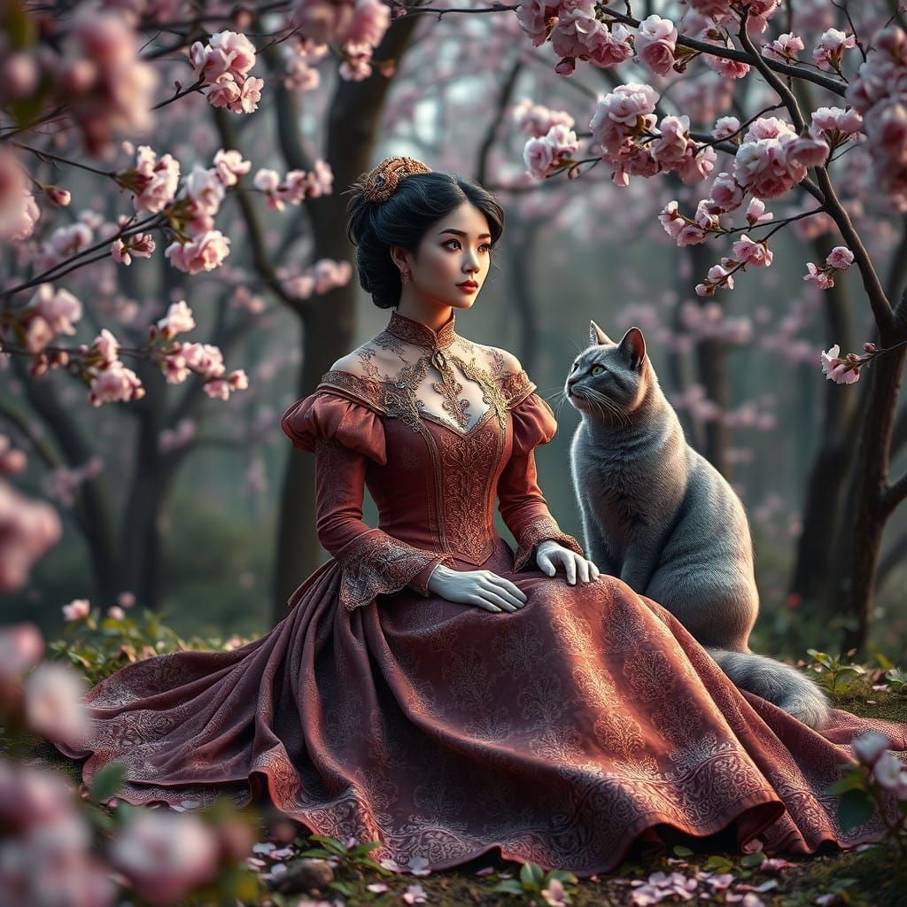 Elegant Lady in Cherry Blossom Wonderland