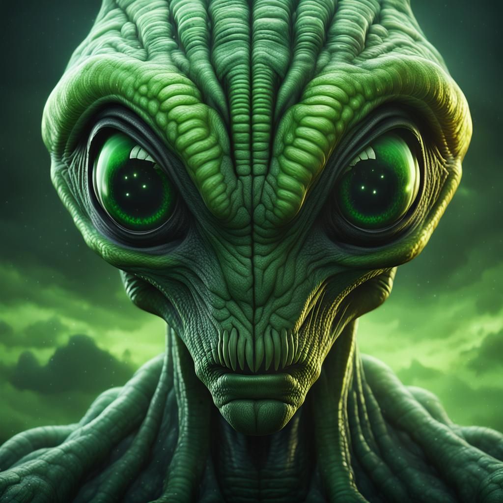 alien with long forehead.