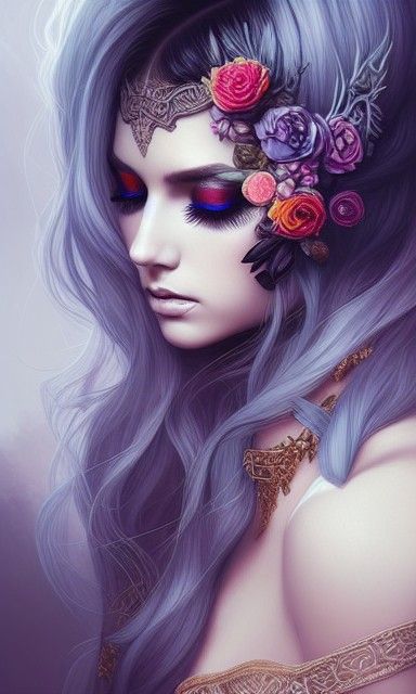 Androgynous Priestess Portrait in Rococo Lace Style