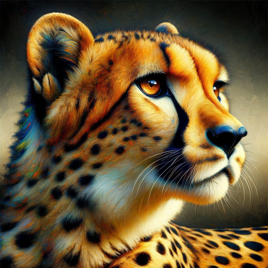 Cheetah Portrait in Traditional Realism Oil Painting Style