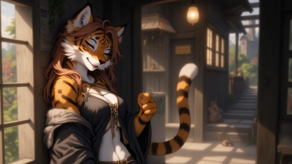 Anthropomorphic Tigress in Watercolour Style