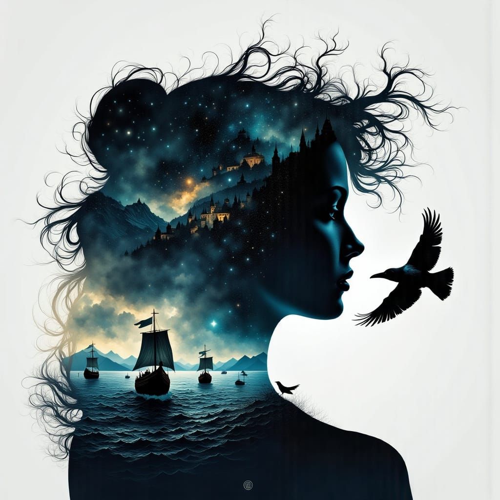 silhouette portrait of a Norse woman
