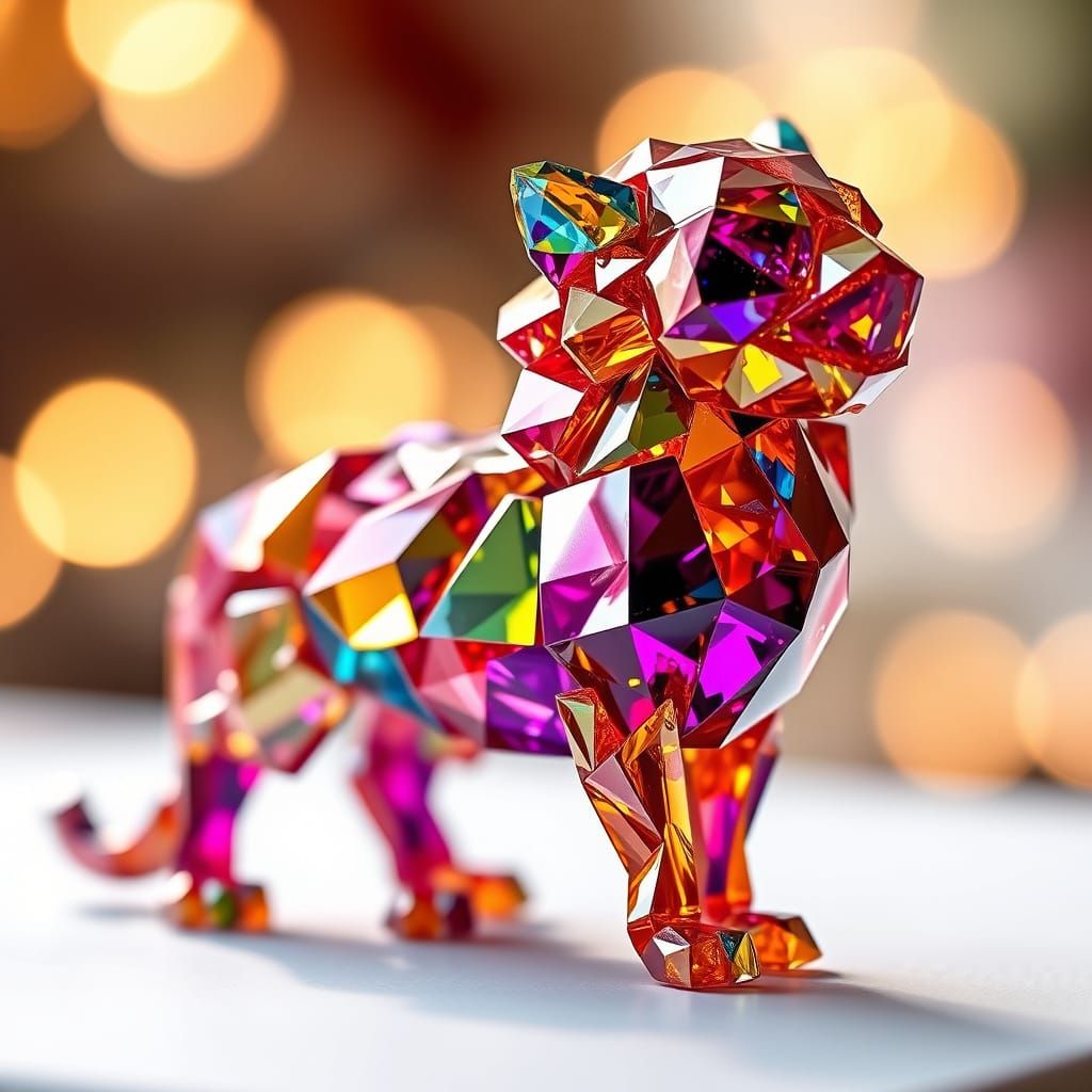 Vibrant Gemstone Lion in Brilliant Light