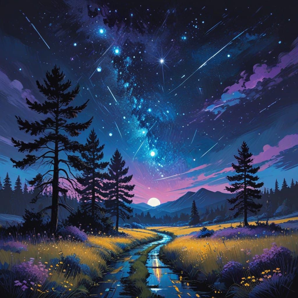 Celestial Dreamscape in Vibrant, Expressive Brushstrokes