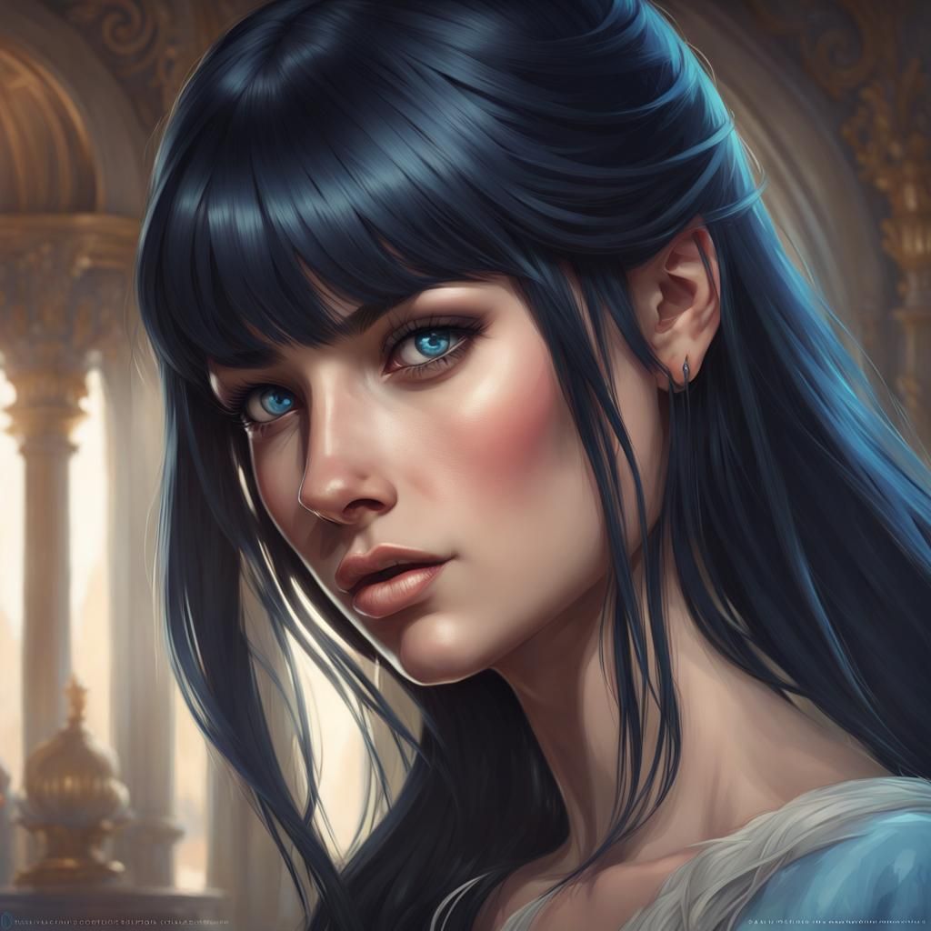 Detailed Portrait of Isabella with Black and Blue Hair