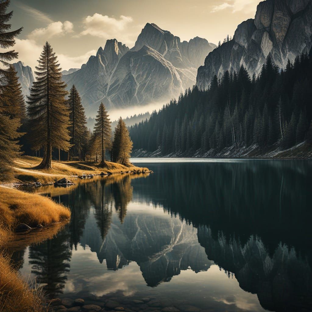 Sport Fishing at Lake Antorno: Charcoal Drawing