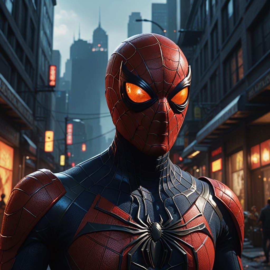 Athletic Spidersona Concept Art in Deep Blues and Reds